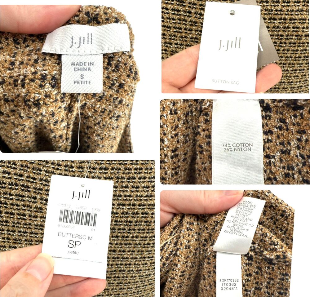 J Jill Tweed Shift Dress SP Brown Sleeveless Boucle Fringe Pockets Knit Career - Picture 9 of 9